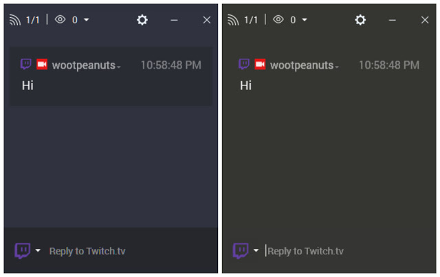 Restream Chat with no Transparency (Left). Restream Chat with transparency (Right)