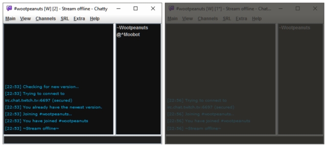 Chatty window with no transparency (Left).  Transparency using "See Through Windows" on Chatty (Right)